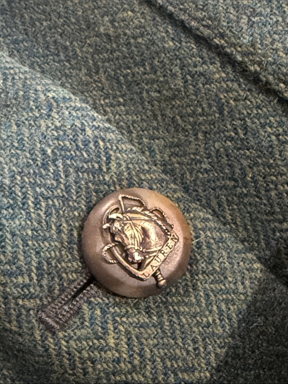 Vintage Ralph Lauren Equestrian Green Herringbone Tweed Single-breasted Blazer - Picture 4 of 6